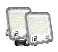 RIGIDON 2x 50W Projecteur d'extérieur Led Avec Prise EU, 5000LM Blanc Luminaire, IP66 étanche Éclairage de Sécurité Extérieur, Projecteur led lampe de Patio Garage Terrasse Jardin Chantier (1M Fil)