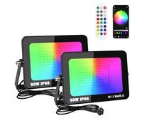 RIGIDON 2X 50W RGB Projecteur LED Extérieurs App Télécommande, 5000LM Exterieur & Interieur couleur RGBW Lumière de Projecteur, Minuteur Neon Spot Led Pour Jadin, Terrasse, Patio, IP66 étanche