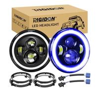 RIGIDON 2x 7 50W Phare Auto Moto LED Avec Anneau de Montage, Phare de Travail 5000LM, Blanc Bleue 4 Modes Eclairages Rond Feux LED Off Road Feu DRL HI LO Beam pour Wrangler JK TJ LJ CJ JP Hummber