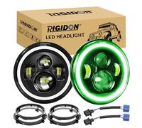 RIGIDON 2x 7 50W Phare Auto Moto LED Avec Anneau de Montage, Phare de Travail 5000LM, Blanc Verte 4 Modes Eclairages Rond Feux LED Off Road Feu DRL HI LO Beam pour Wrangler JK TJ LJ CJ JP Hummber