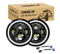 RIGIDON 2x 7 pouces 50W Phare Auto Moto LED, Phare de Travail 5000LM, Blanc Ambré 4 Modes Eclairages Rond Feux LED Off Road Feu Croisement DRL HI LO Beam pour Wrangler JK TJ LJ CJ JP Hummber étanche