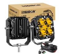 RIGIDON 2x Carré phare de travail led avec 12v DT faisceau kit, 4.3 Pouces 30W 2500LM projecteurs, feux de travail pour offroad Véhicules Voiture camions ATV UTE 4x4 tracteur Bateau, 3500K Jaune