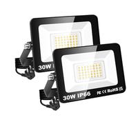 RIGIDON 2x projecteur led extérieur avec prise, 30W 3000lm IP66 étanche | 3000K blanc chaud, luminaires, éclairage de sécurité, spot lampe, pour patio garage terrasse jardin chantier muraux atelier