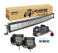 RIGIDON 32 Pouces 80 cm 405W incurvée barre de led 4x4 avec 12v faisceau de câblage kit, 2 x 4 Pouces 60W phare de travail led, Barre lumineuse led pour offroad Véhicules Voiture camions ATV tracteur