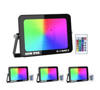 RIGIDON 4 Pack 100W Projecteur LED RGB Exterieur avec IR Télécommande | RGBW Projecteur LED Exterieur, 16 Couleurs 4 Modes, Neon Spot Led pour Jadin Terrasse Patio Décorations, étanche, Sans Prise