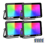RIGIDON 4 pack 100W RGB projecteur led extérieurs avec IR télécommande | sans prise, 16 couleurs 4 modes, RGBW, lumière de projecteur, neon spot led, pour jadin terrasse patio décorations, étanche