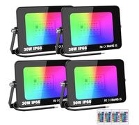 RIGIDON 4 pack 30W RGB projecteur led extérieurs avec IR télécommande | sans prise, 16 couleurs 4 modes, RGBW, lumière de projecteur, neon spot led, pour jadin terrasse patio décorations, étanche