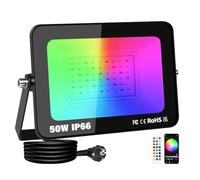 RIGIDON 50W RGB Projecteur LED Exterieur, 5000LM Intelligente Multicolore Spot LED Couleur, IP66 Etanche changement de couleur RGBW Interieur pour Terrasse Jardin Garage lampe