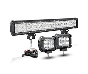 RIGIDON 51cm 126W led light barre avec 12V faisceau de câblage kit, 2pcs 10cm 18W Spot Phare de Travail LED Rampe LED Étanche pour Offroad Véhicule Voiture Camion Tracteur Quad, feux antibrouillard