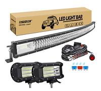RIGIDON 52 Pouces 130 cm 675W incurvée barre de led 4x4 avec 12v faisceau de câblage kit, 2 x 5 Pouces 135W phare de travail led, Barre lumineuse led pour offroad Voiture camions ATV tracteur, 6000K
