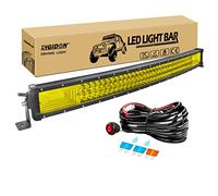 RIGIDON 80 cm 32 pouces 405W incurvée led light barre avec 12V faisceau de câblage kit, Barre lumineuse led, feu antibrouillard pour offroad Véhicules Voiture 4x4, 3000k jaune barre d'éclairage led