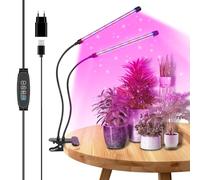 RIGIDON Lampe Plante Interieur avec Clip, 2 Têtes 40 leds Grow Light, 460nm-470nm 620nm-630nm Lampe de Culture Led Horticole, ON/OFF Automatique, 3 Modes pour Hydroponie, Serre Culture, Semis