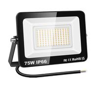 RIGIDON Projecteur LED d'extérieur 75 W 7500 lm 4000 K blanc chaud | Applique murale extérieure, super lumineuse, étanche IP66, projecteur de jardin pour garage, cour, terrain de sport, terrasse