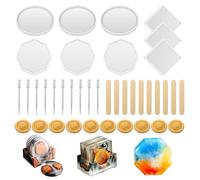 Rigidstone Moule Resine Epoxy, Lot de 9 Moule à Plateau en Silicone, avec Accessoires Bâtonnets, Compte-Gouttes, Porte-Doigts, Moules Ronds, Carrés et Octogonaux, pour la Décoration Artisanale
