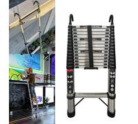 Rigogo Échelle télescopique de 4,4 m, antidérapante, Échelle Extensible avec 2 Crochets, 15 échelons, Échelle Multifonction, Facile à Transporter, Charge maximale : 150 kg, EN131