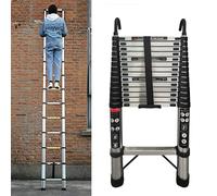 Rigogo Échelle télescopique de 5 m avec 2 crochets, échelle de grenier en acier inoxydable, design télescopique, échelle extensible portable, charge maximale de 150 kg