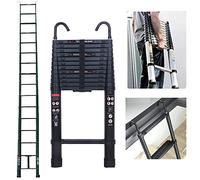 Rigogo Échelle télescopique extensible 3,2 m avec 2 crochets, échelle loft robuste en aluminium, échelle multi-usages avec 11 échelons, capacité de charge 150 kg, EN131, noir, 3,2m-Aluminium-Noir