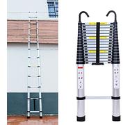 Rigogo Échelle télescopique Extensible de 4,4 m avec 2 Crochets, loft Robuste, Marche Multi-usages 15 échelons, Charge maximale 150 kg EN131, Argent,