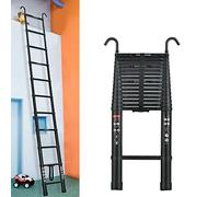 Rigogo Échelle télescopique extensible de 5 m avec 2 crochets, échelle loft robuste en aluminium, échelle multi-usages avec 13 échelons, capacité de charge 150 kg, EN131, noir, 5m-Aluminium-Noir