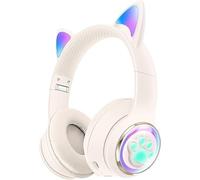 RigWig Casque Bluetooth LED avec oreilles de chat pour enfants avec micro - Filles, garçons, adolescents, 25 heures d'autonomie, casque sans fil pliable avec prise jack 3,5 mm, bande réglable, son