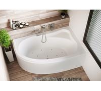 RIHO Lyra Baignoire dangle, version gauche, avec systÚme dair, à encastrer, 2 places, blanc, B0, Exécution: 153,5x100,5x47cm, volume utile : 150 litres - B022009005