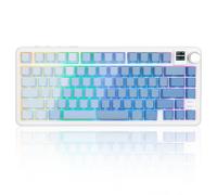 Rii Clavier de jeu mécanique sans fil avec écran TFT et bouton, clavier crémeux remplaçable à chaud avec rétroéclairage RVB, trimode BT/2.4G/USB-C, pour Windows/Mac/Linux (dégradé de bleu) RK805