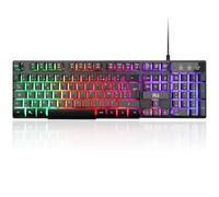 Rii Clavier Gamer - AZERTY - Nouveau Clavier USB Filaire - 105 Touches Semi-Mécaniques - 5 Couleurs LED Rétro - 11 Raccourcis Multimédia - pour PC Mac - PS4 PS5 - Noir