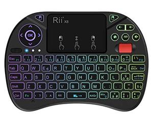 Rii Mini X8 - Clavier Rétroéclairé Sans Fil + Câble OTG F1 Avec Souris Touchpad et Molette de Défilement Pour Amazon Fire TV, Smart TV, Box, Mini PC, Playstation, Xbox, Ordinateur