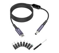 RIIEYOCA Câble Alimentation Adaptateur PD 140 W USB C vers CC 5.5x2.5mm,Tension Réglable 5V 9V 12V 15V 20V 28V, avec 8 Têtes de Convertisseur CC,pour Routeur Tablet, Hub(1.5M)