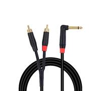 RIIEYOCA Câble audio TS vers double RCA plaqué or 1/4" coudé droit à 90 ° 6,35 mm quart de pouce mâle TS Jack vers 2 RCA phono mâle stéréo câble répartiteur Y 6,6 FT / 2 m