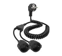 RIIEYOCA Câble d'Extension en Spirale avec 2 Prises, Prise 16A / 250V à 90 Degrés sur 2 Prises Contact de Protection Câble en Spirale, pour Une Utilisation en Extérieur ou en Intérieur (1,7M)