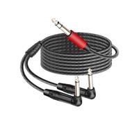 RIIEYOCA Câble Insert 1/4 de pouce TRS Stéréo vers Right Angle Double 1/4 de pouce TS Mono, Câble Séparateur Y Stéréo, Câble Audio 6,35 mm TRS Mâle vers 90 Degrés Double 6,35 mm TS Mâle (1,8 m)