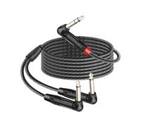RIIEYOCA Câble Insert Right Angle 1/4 de pouce TRS Stéréo vers Right Angle Double 1/4 de pouce TS Mono, Câble Séparateur Y Stéréo, Câble Audio 90 Degrés 6,35 mm Mâle vers Double 6,35 mm Mâle (1,8 m)