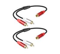 RIIEYOCA Court RCA Y Splitter Cable, 1 RCA Femelle à 2RCA Mâle Câble d'Extension Audio Stéréo pour Haut-parleur, Caisson de Basses, Amplificateur, Système Stéréo, Cinéma Maison 2PCS (0,3m/1ft)
