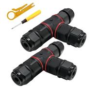 Riiosyu 2 Pièces Connecteur Étanche Forme de T, 3 Voies Connecteur de Câble Extérieur Imperméable IP68 avec 1 Pince à dénuder 1 Tournevis Ø 6 mm 10 mm Étanche Forme de T Boîte de Dérivation,Noir
