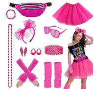 Riiosyu Déguisement Année 80 Accessoire Femme, 11 PCS Annees 80 Costume Vetement Fête Rétro Néon avec Sac Banane Lunettes Bandeau Colliers Bracelets pour Enfant Fête Néon Soiree Fluo Soirée Carnaval