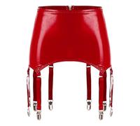 Riismen Bas Porte Jarretelle Femme Cuir Venir Jarretière Punk Aspect Mouillé Ceinture Bretelles Mini Jupe Lingerie Vêtement De Nuit Clubwear Rouge M