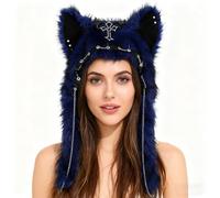 Riismen Bonnet En Peluche Gothique Aux Oreilles Chat Avec Mufflers Bluetooth Bonnet Lhiver Punk Avec Musique Pour Les Activités Ski Et Voyage Bleu royal Taille unique