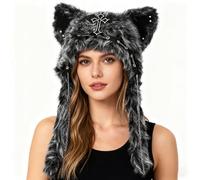 Riismen Bonnet En Peluche Gothique Aux Oreilles Chat Avec Mufflers Bluetooth Bonnet Lhiver Punk Avec Musique Pour Les Activités Ski Et Voyage Noir et blanc Taille unique