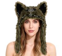 Riismen Bonnet En Peluche Gothique Aux Oreilles Chat Avec Mufflers Bluetooth Bonnet Lhiver Punk Avec Musique Pour Les Activités Ski Et Voyage Kaki Taille unique