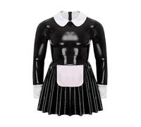 Riismen Costume De Soubrette Hommes Déguisement Serveur Sissy Lingerie Maid Cosplay Robe Similicuir Manches Longues Clubwear Noir L
