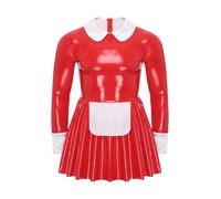 Riismen Costume De Soubrette Hommes Déguisement Serveur Sissy Lingerie Maid Cosplay Robe Similicuir Manches Longues Clubwear Rouge L