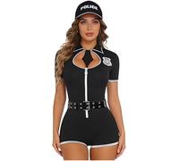 Riismen Costume Policière Pour Femmes Playsuits Manches Courtes Avec Chapeaux Et Ceinture Uniformes Flic Noir M