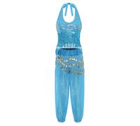 Riismen Costumes Danse Du Ventre En Trois Pièces Pour Femmes Gilet Fringé Haut Et Pantalon Dharem Avec Foulard Hanche Bleu clair M