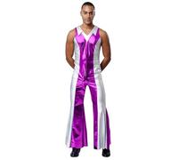 Riismen Costumes De Danse Disco Des Années Pour Hommes Combinaison À Manches Courtes Évasée À Couleurs Contrastées Pour Fête Thématiques De Cosplay Violet XL
