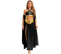 Riismen Dames Costume De Danse Du Ventre À Paillettes Ensemble Costume De Princesse Arabe Haut Crop Top Pailleté Avec Jupe Halloween Cosplay Carnaval Déguisement Noir L