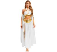 Riismen Dames Costume De Danse Du Ventre À Paillettes Ensemble Costume De Princesse Arabe Haut Crop Top Pailleté Avec Jupe Halloween Cosplay Carnaval Déguisement Blanc L