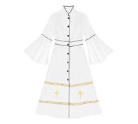Riismen Dames Église Catholique Romaine Robe De Prêtre Pape Évêque Vêtements Clergé Costume Halloween Cosplay Ministère Tenue Clubwear Blanc XL
