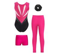 Riismen Ensemble De Tenue De Gymnastique Pour Filles Leotard Sans Manches Pailleté Avec Bandeau Et Short Et Legging Tenue Gym Dos Nu Body Danse D Rose vif 9-10 ans