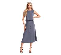 Riismen Ensemble Jupe Deux Pièces pour Femme Élégant Et Décontracté Gilet sans Manches Jupe Midi en Forme De A Tenue De Détente Gris S